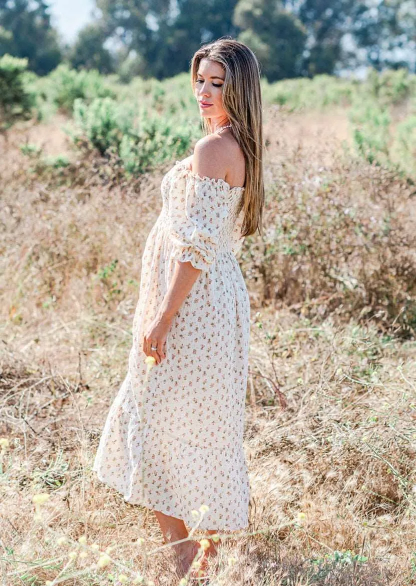 Cream Floral Muslin Dress