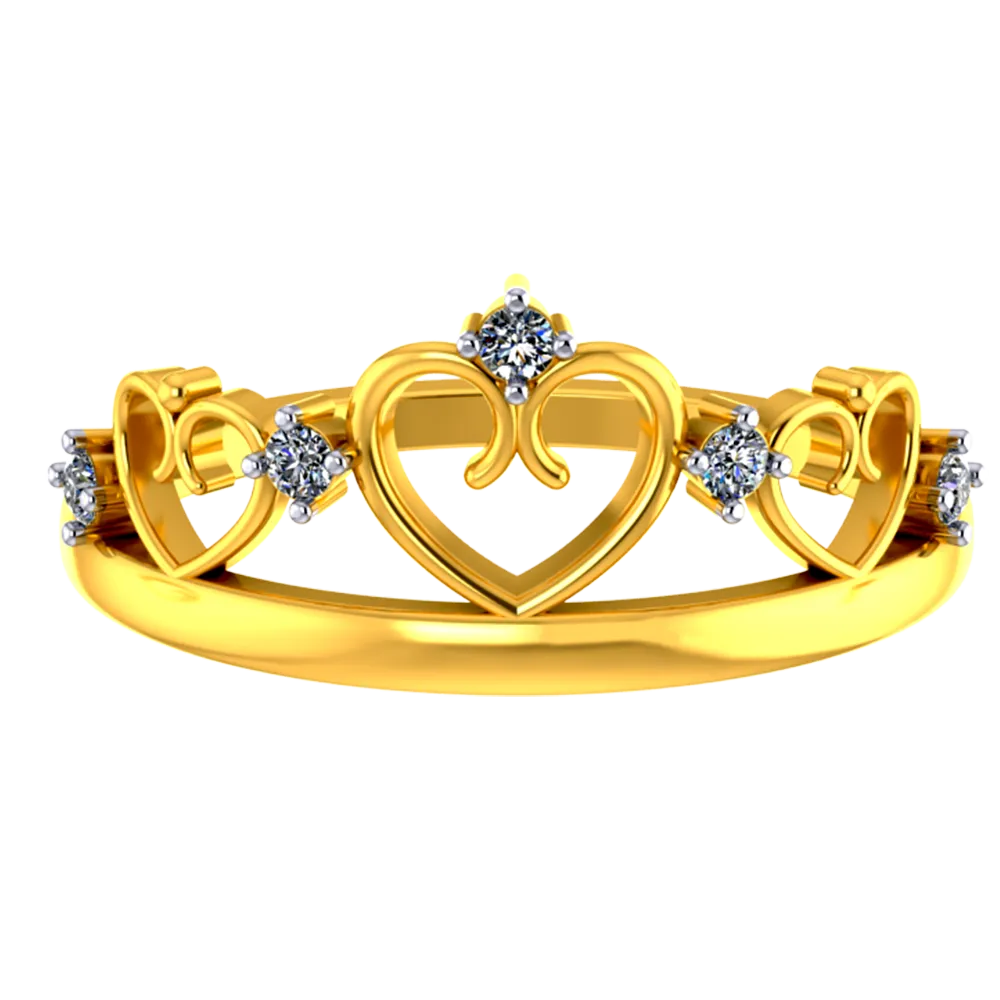 Crown Shaped 18k Diamond Ring With Hearts And Diamond Studs