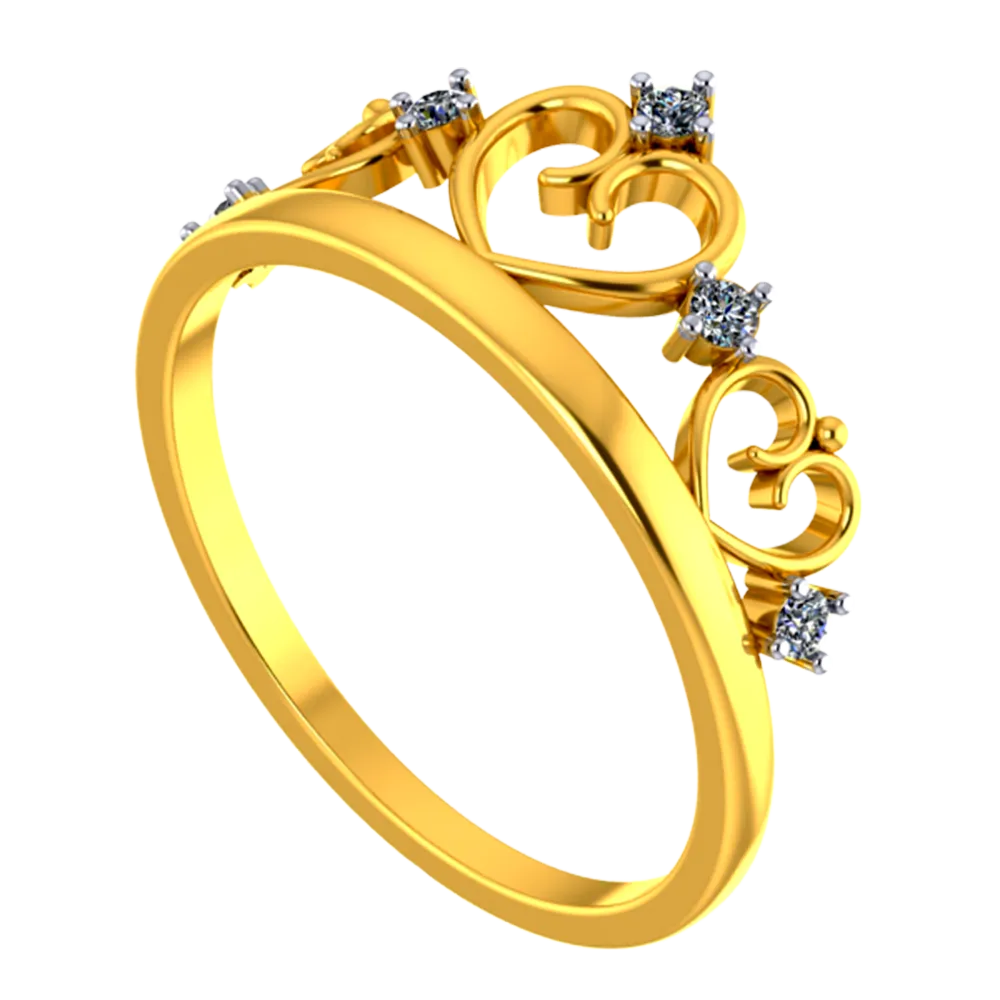 Crown Shaped 18k Diamond Ring With Hearts And Diamond Studs