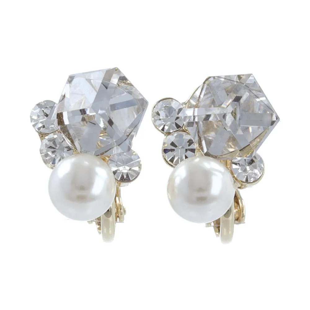 Crystal Cube Clip On Earrings