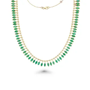 Diamond & Dangling Marquise Shape Emerald Choker Necklace (16.80 ct.) in 14K Gold