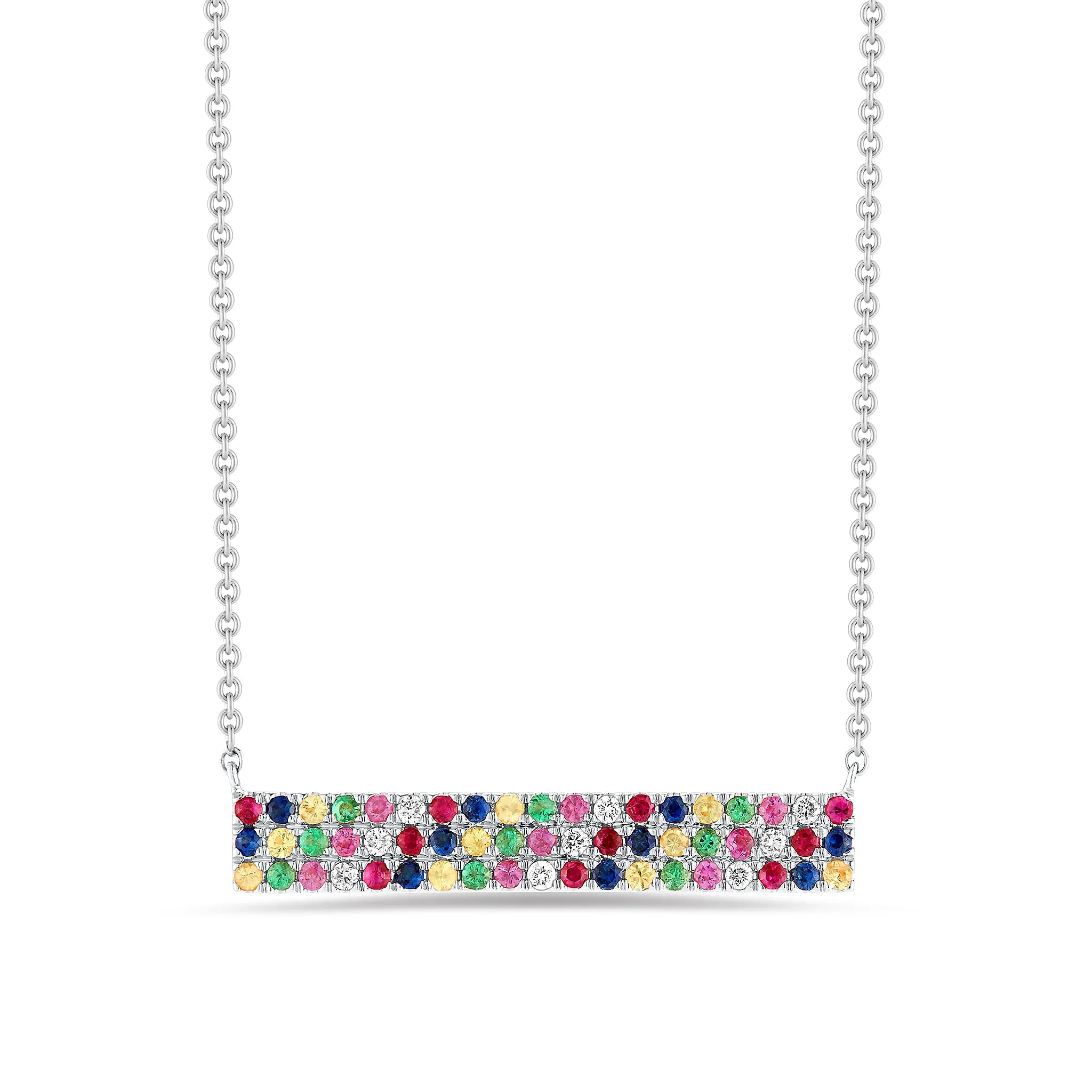 Diamond & Rainbow Gemstone Bar Necklace