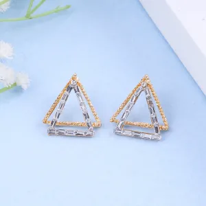 Double Triangle White Goldish Earrings