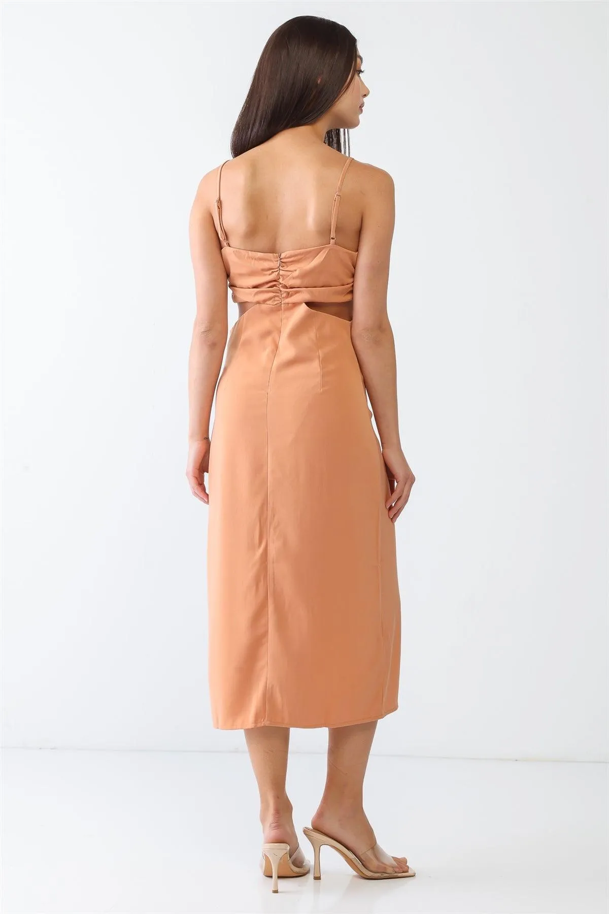 Dusty Orange Sleeveless Strappy U-Ring Cut-Out Midi Dress /3-2-1