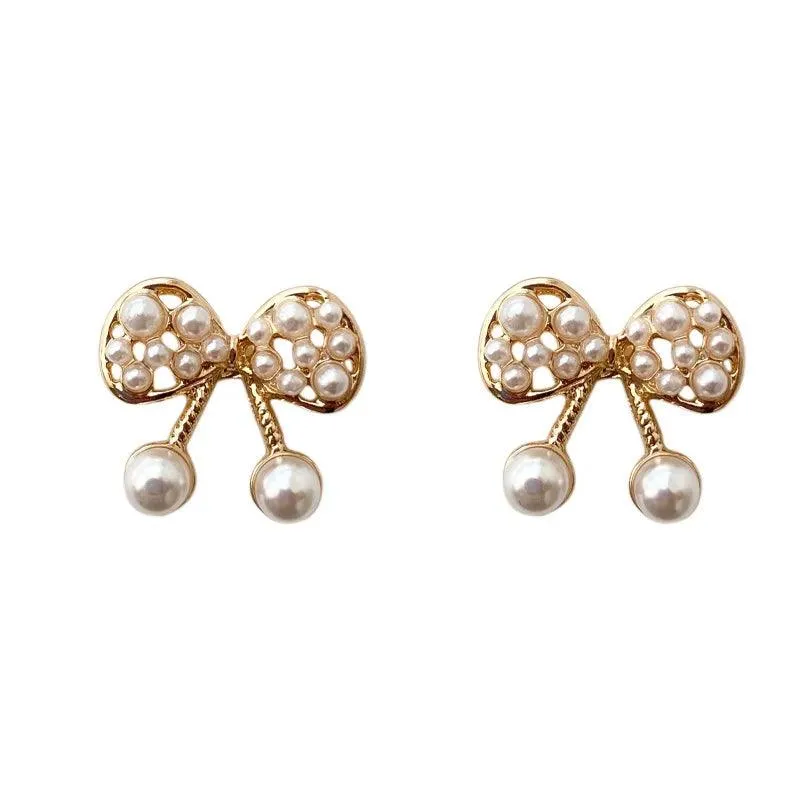 Elegant Pearl Bowknot Earrings Charm Jewelry XYS0206 Sweet Accessories