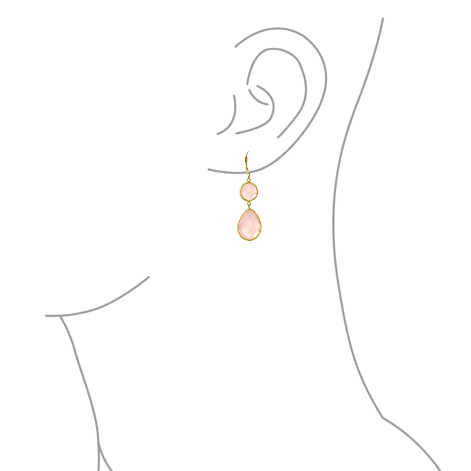 Elegant Pink Chalcedony Dangle Earrings Double Teardrop 14K Gold-Plated Silver