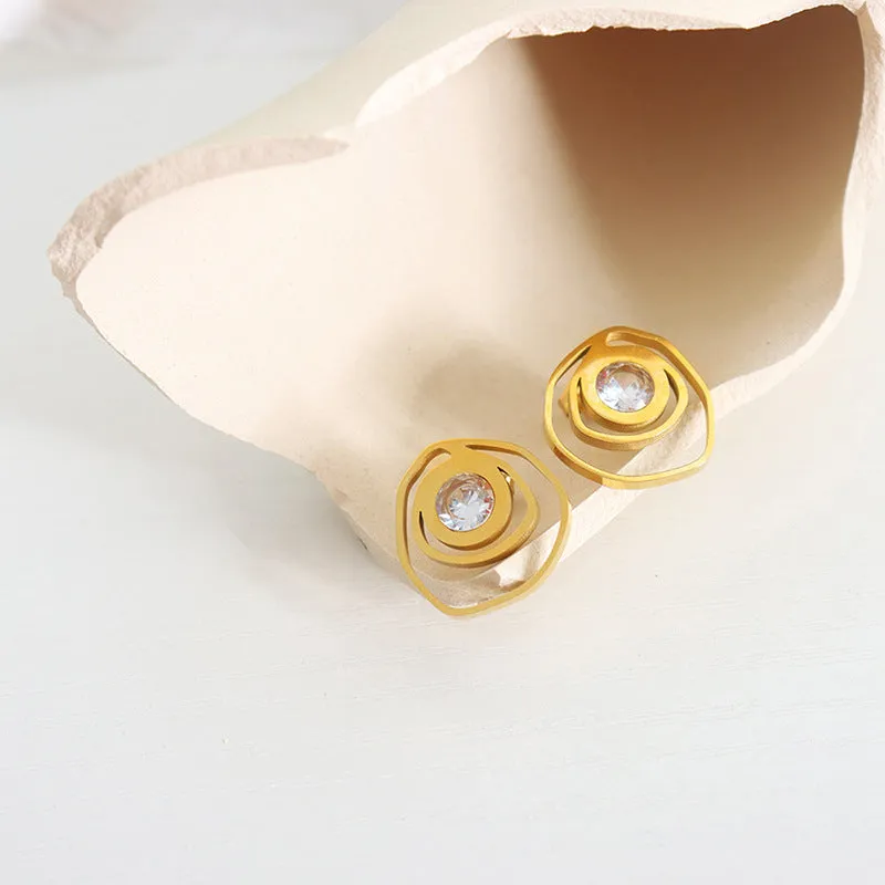 Elegant Zircon Stud Earrings with Geometric Design