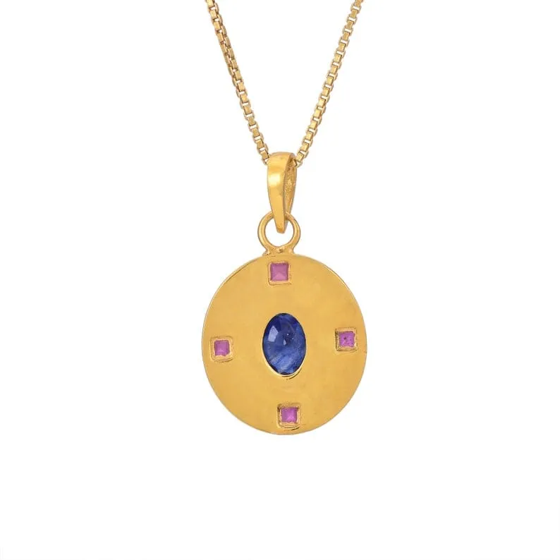 Enameled Sapphire and Ruby Pendant Necklace