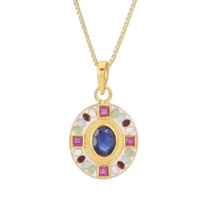 Enameled Sapphire and Ruby Pendant Necklace