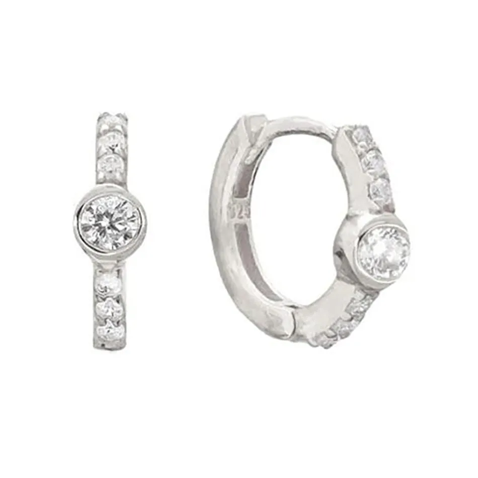 FE0014 925 Sterling Silver Cubic Zircon Hoop Earrings