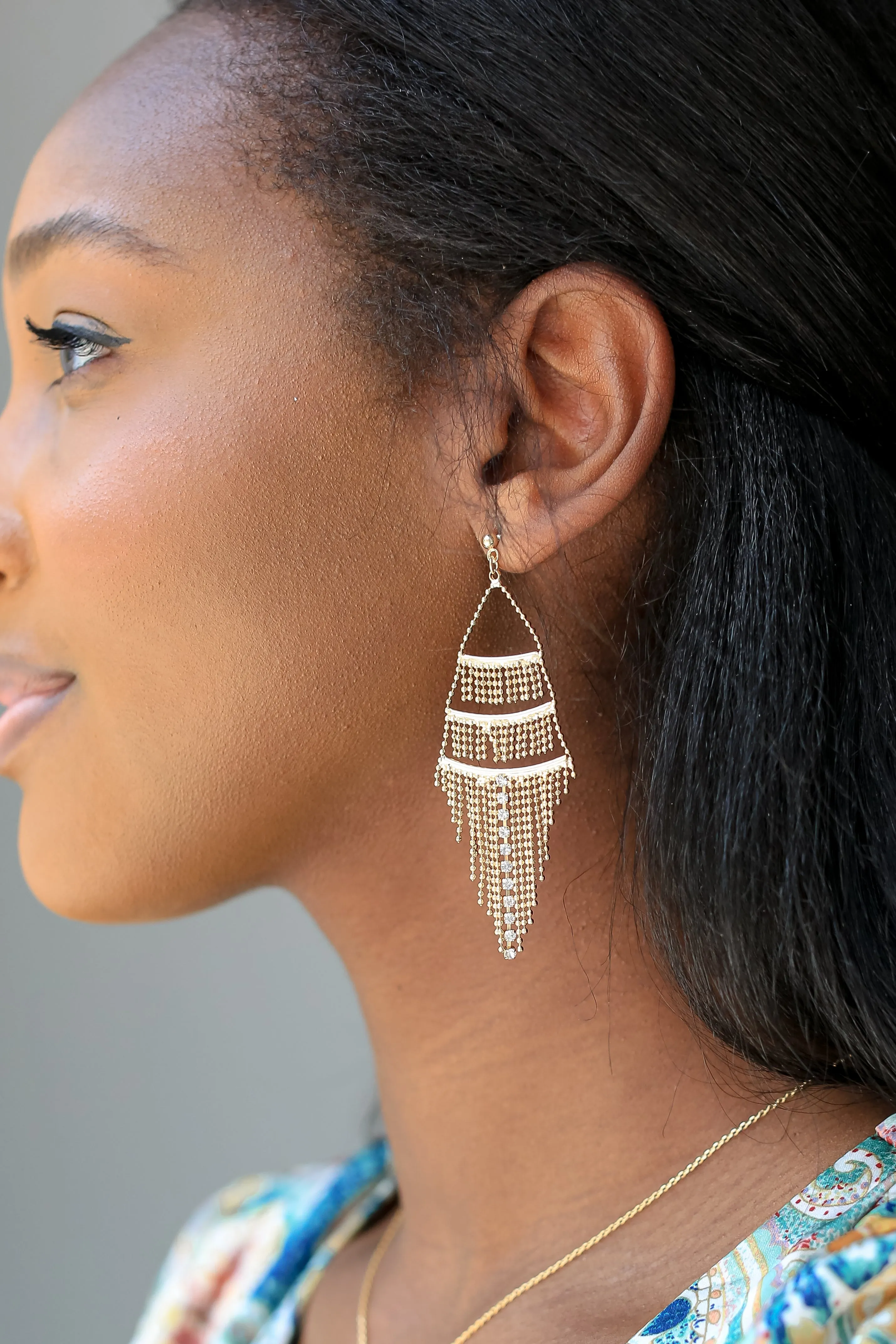 FINAL SALE - Aurora Gold Tiered Fringe Drop Earrings