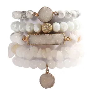 Five Piece White Natural Stone Beaded Bracelet