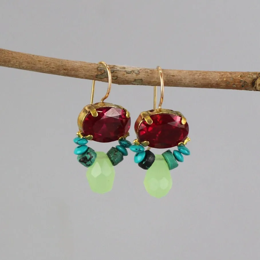 Fuchsia CZ Turquoise Bee Earrings