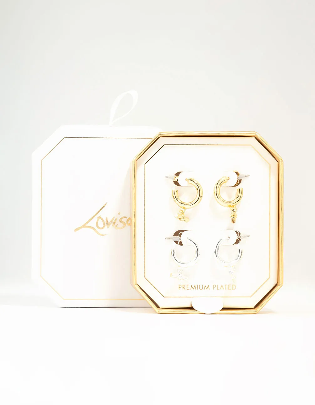 Gift Gold & Silver Plated Classic T Bar Hoop Earrings 2-Pack