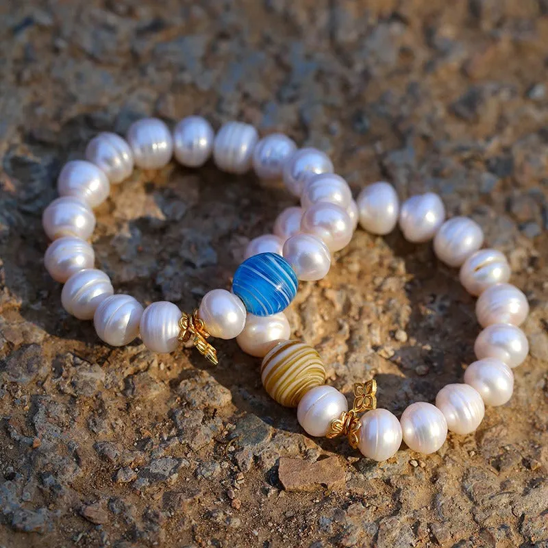 Glass and Baroque Pearl Beaded Bracelet