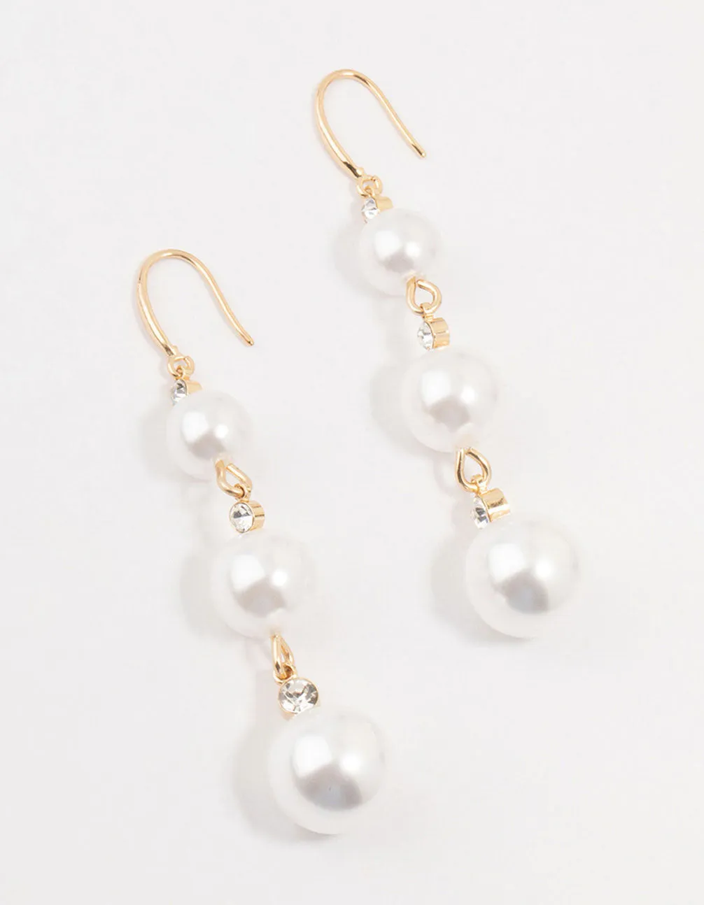 Gold Diamante Pearl Drop Earrings