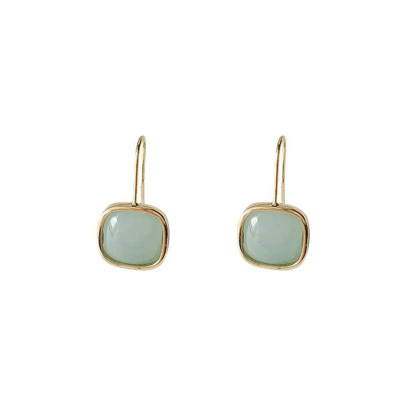 Gold Framed Mint Green Gemstone Drop Earrings-jlt11644