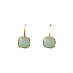 Gold Framed Mint Green Gemstone Drop Earrings-jlt11644