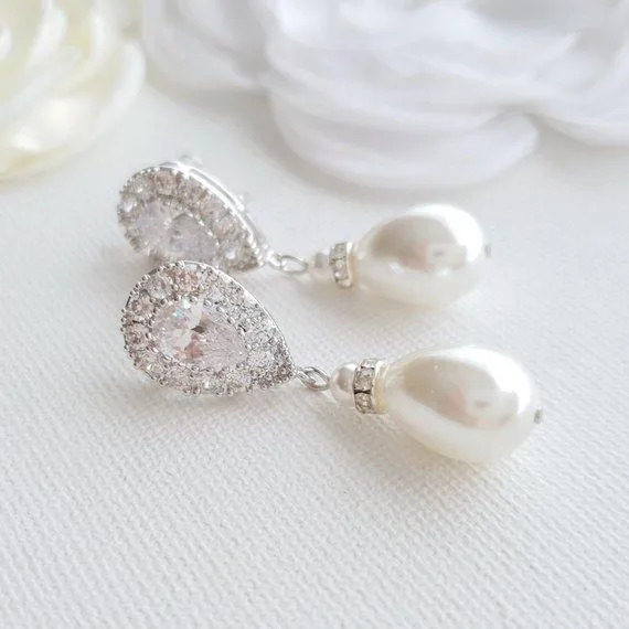 Gold Pearl Drop Earrings-Penelope