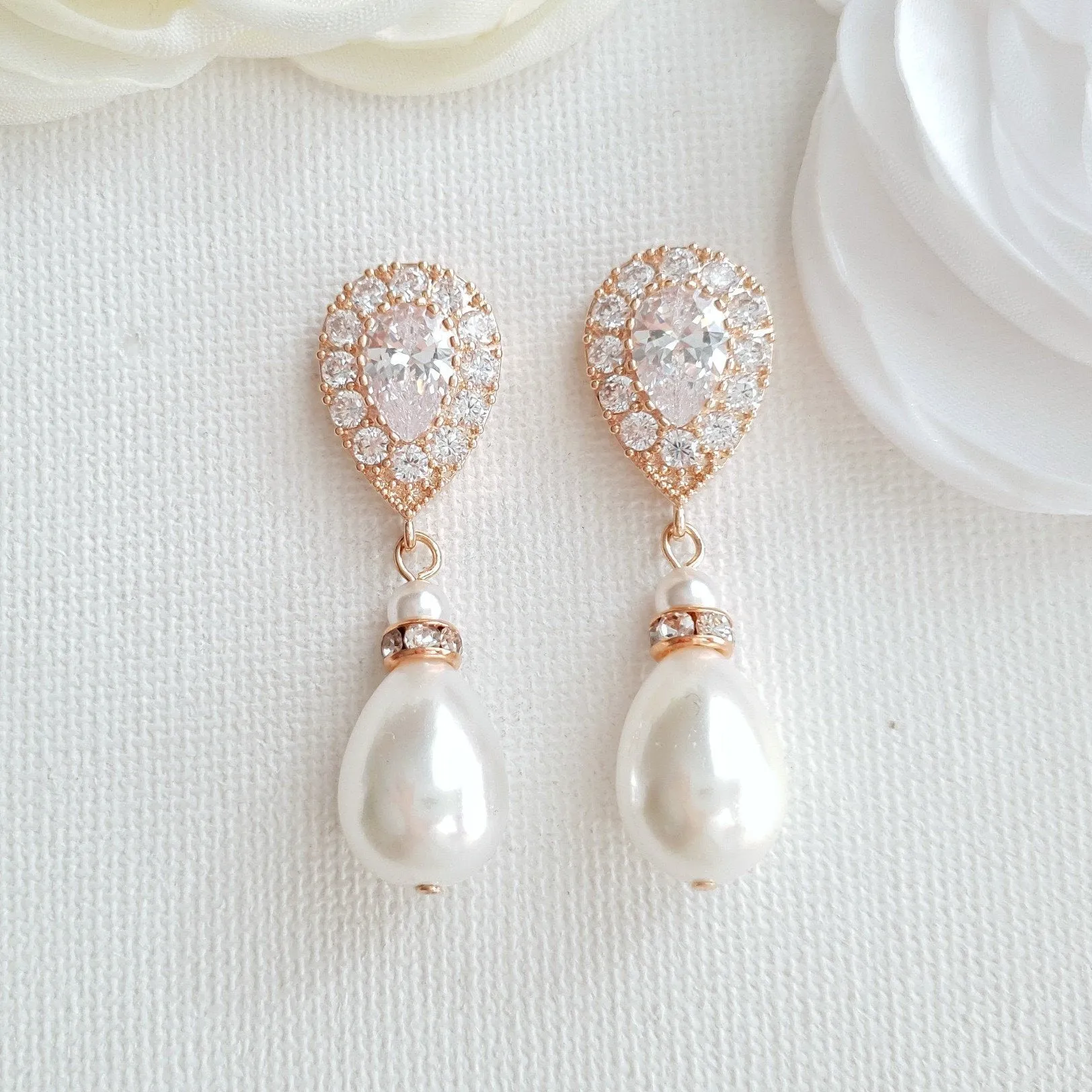 Gold Pearl Drop Earrings-Penelope