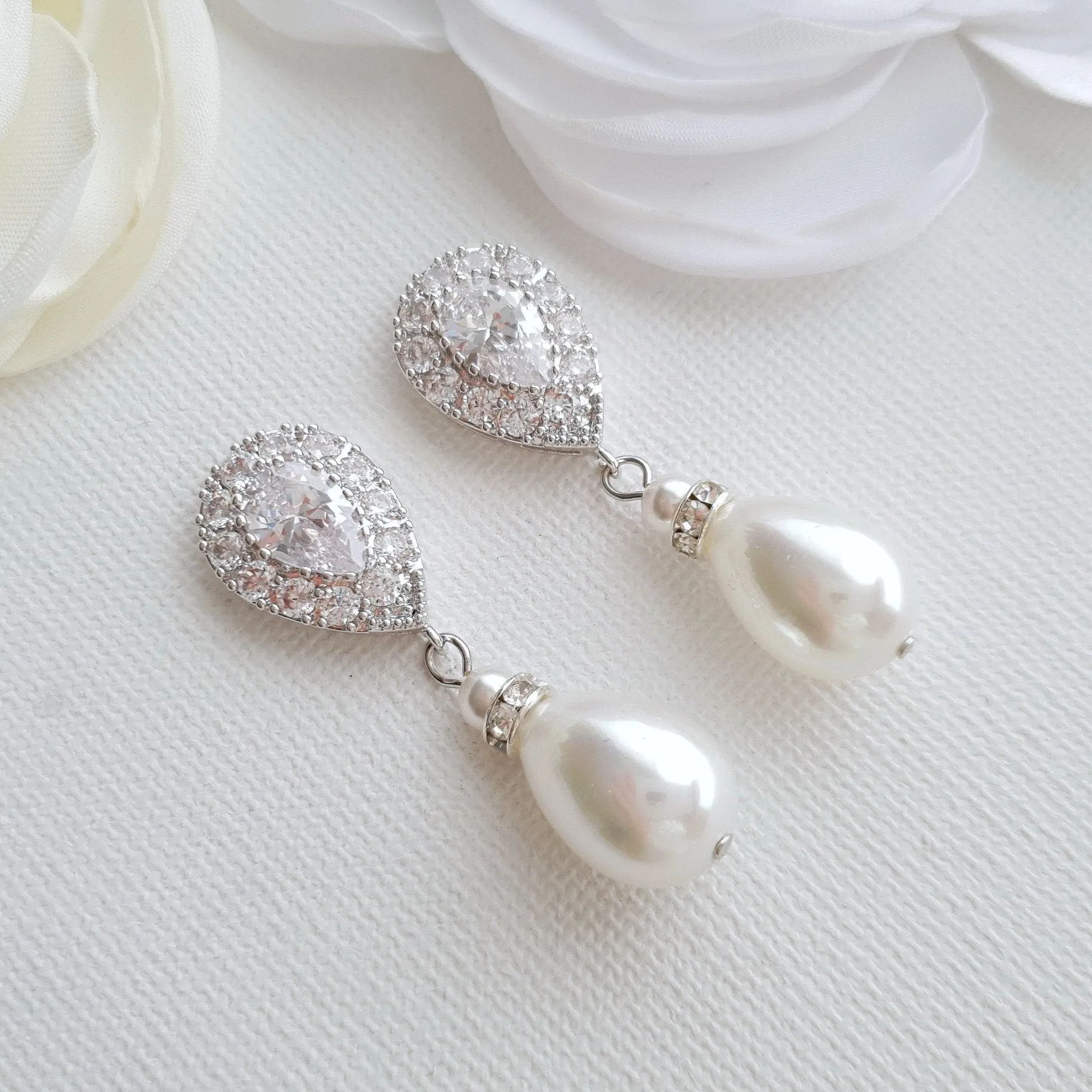 Gold Pearl Drop Earrings-Penelope