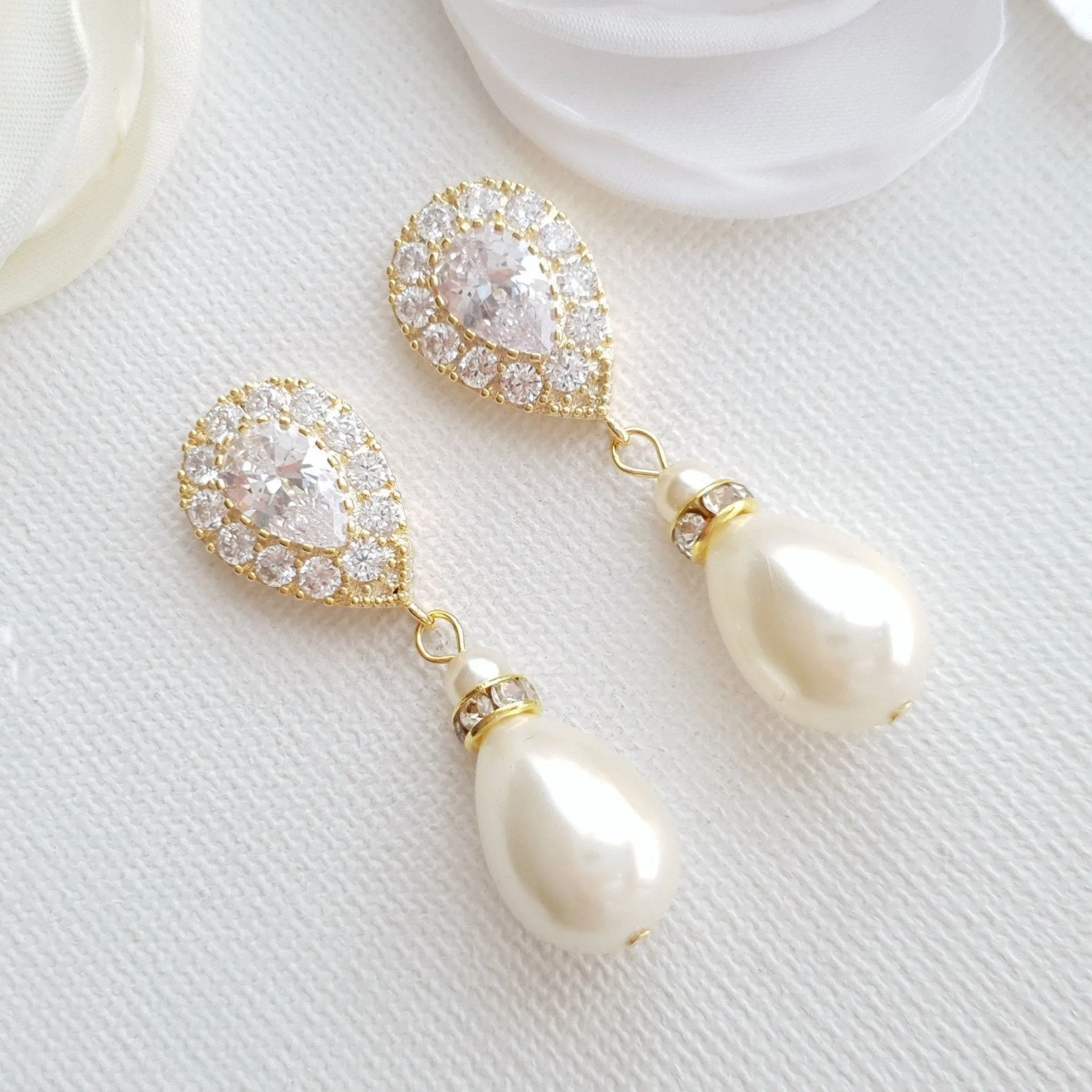 Gold Pearl Drop Earrings-Penelope