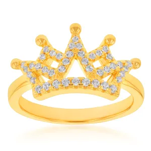 Gold Plated Sterling Silver Cubic Zirconia On Crown Ring