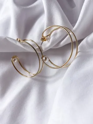 Golden Pearl Hoop Earrings