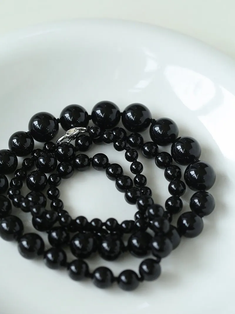 Gradient Black Onyx Stone Long Necklace