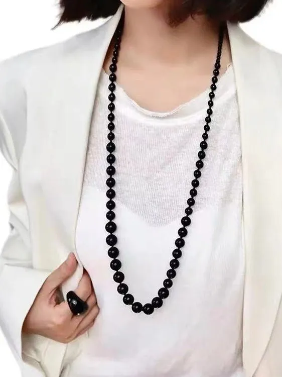 Gradient Black Onyx Stone Long Necklace