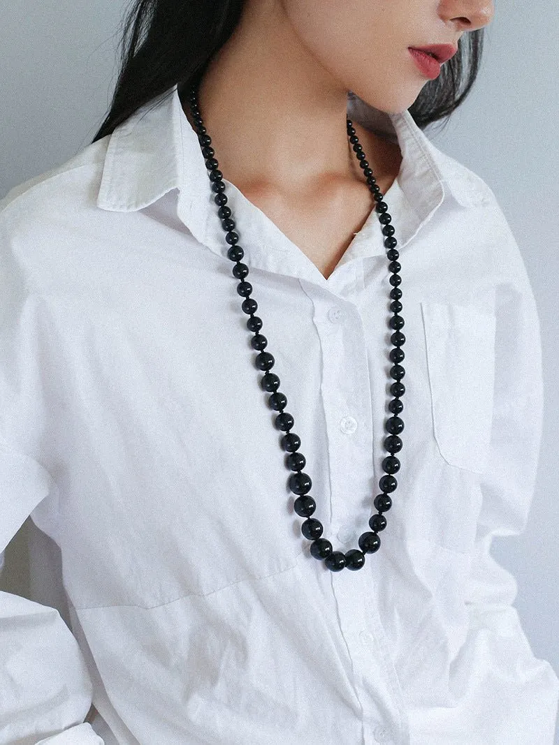 Gradient Black Onyx Stone Long Necklace