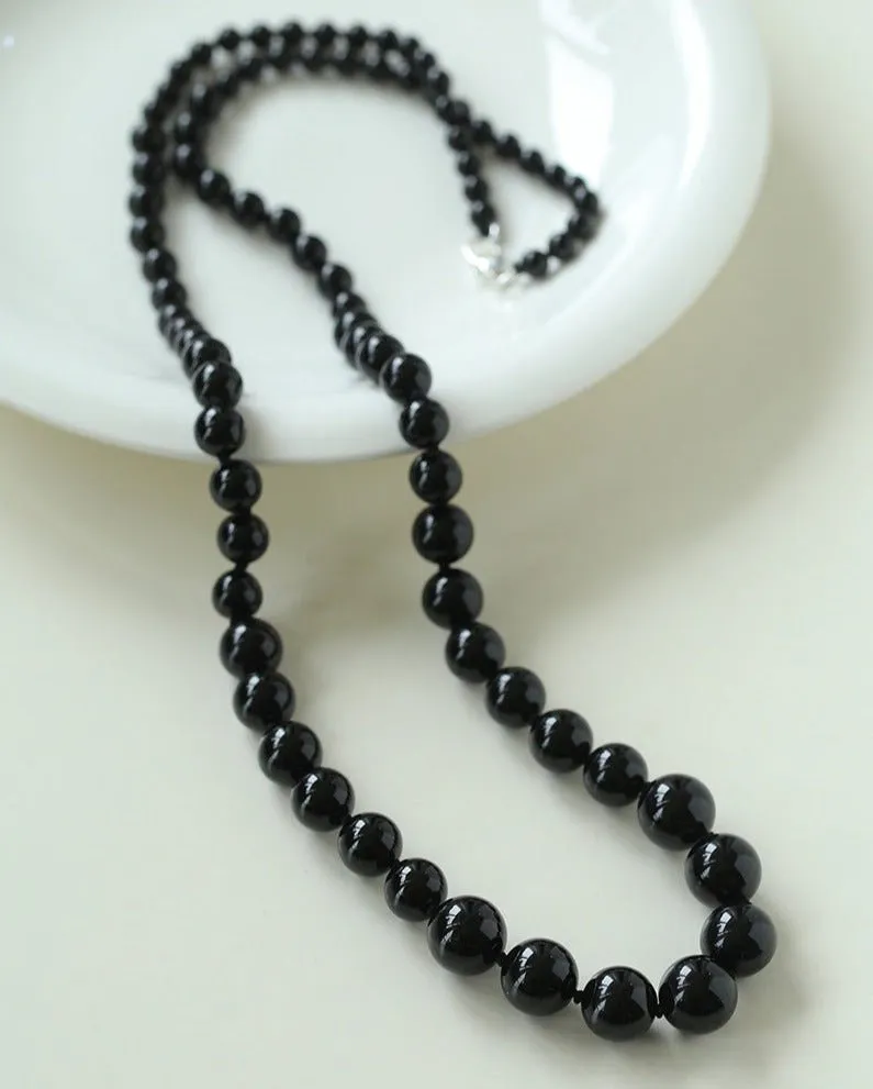 Gradient Black Onyx Stone Long Necklace