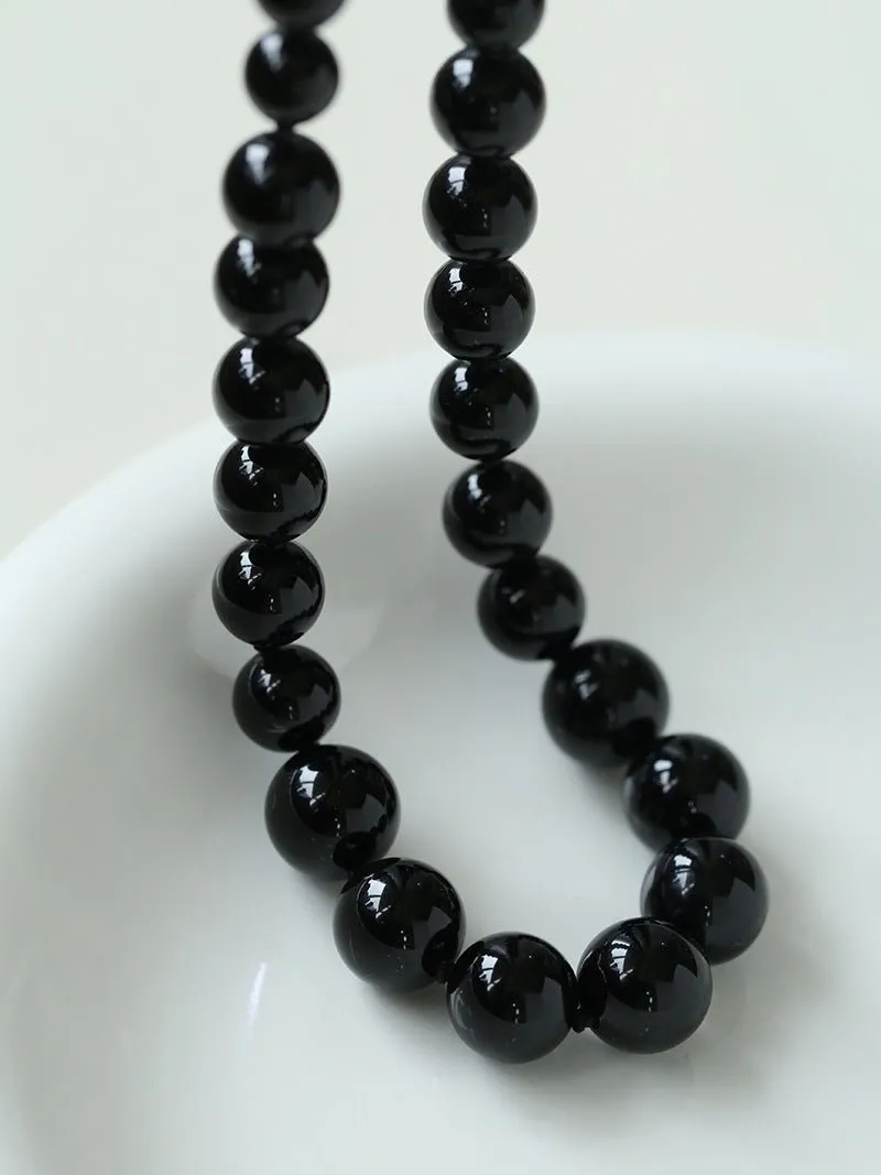 Gradient Black Onyx Stone Long Necklace