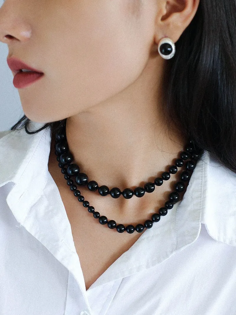 Gradient Black Onyx Stone Long Necklace