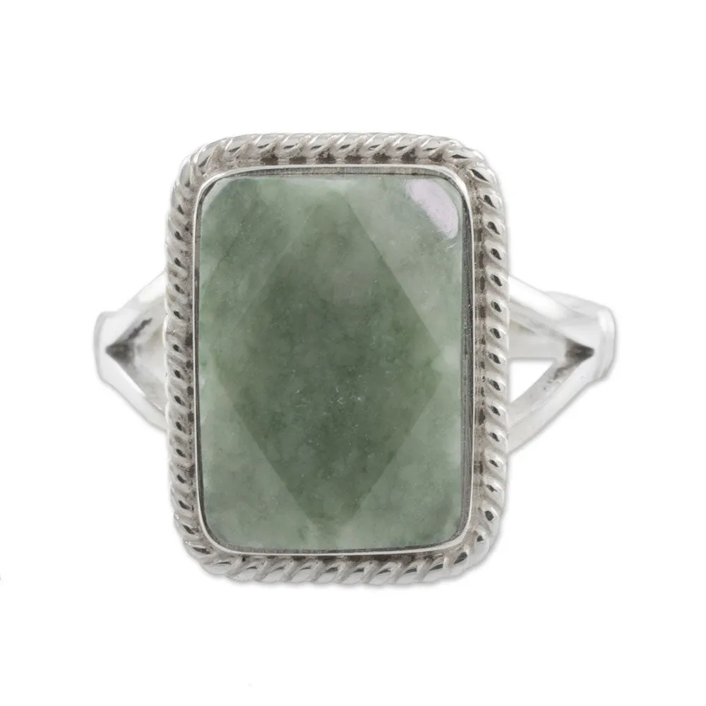 Green Nuances Guatemala Handcrafted Sterling Silver and Faceted Jade Ring