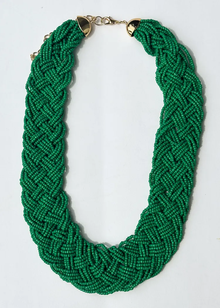 Grenada Braided Bead Necklace-Green