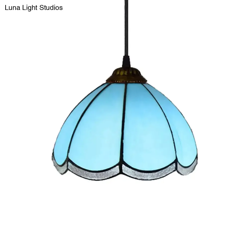 Handcrafted Yellow/Blue Tiffany-Style Pendulum Light for Stairs