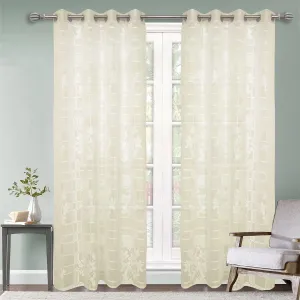 Heart Home Flower Print Home Decor Cotton Door Curtain with 8 Eyeletss, 7 Feet Pack of 2 (Cream)-50HH01053