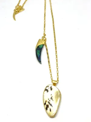 Heather Benjamin Natural Shell and Paua Shard  on Gold Chain