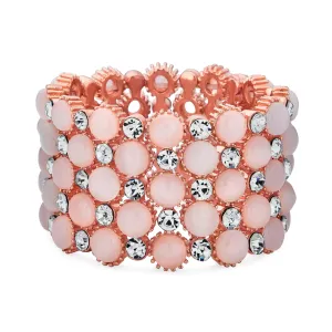 Holiday Fashion Pink Cats Eye Crystal Stretch Bracelet Rose Gold Plated Cuff