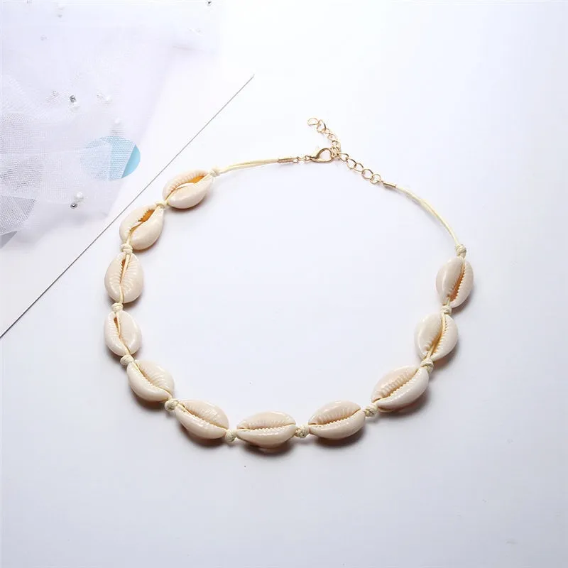 Hot Conch Seashell Necklace Women Jewelry Summer Beach Shell Choker Bohemian Rope Cowrie Beaded Necklaces Handmade Collar Female