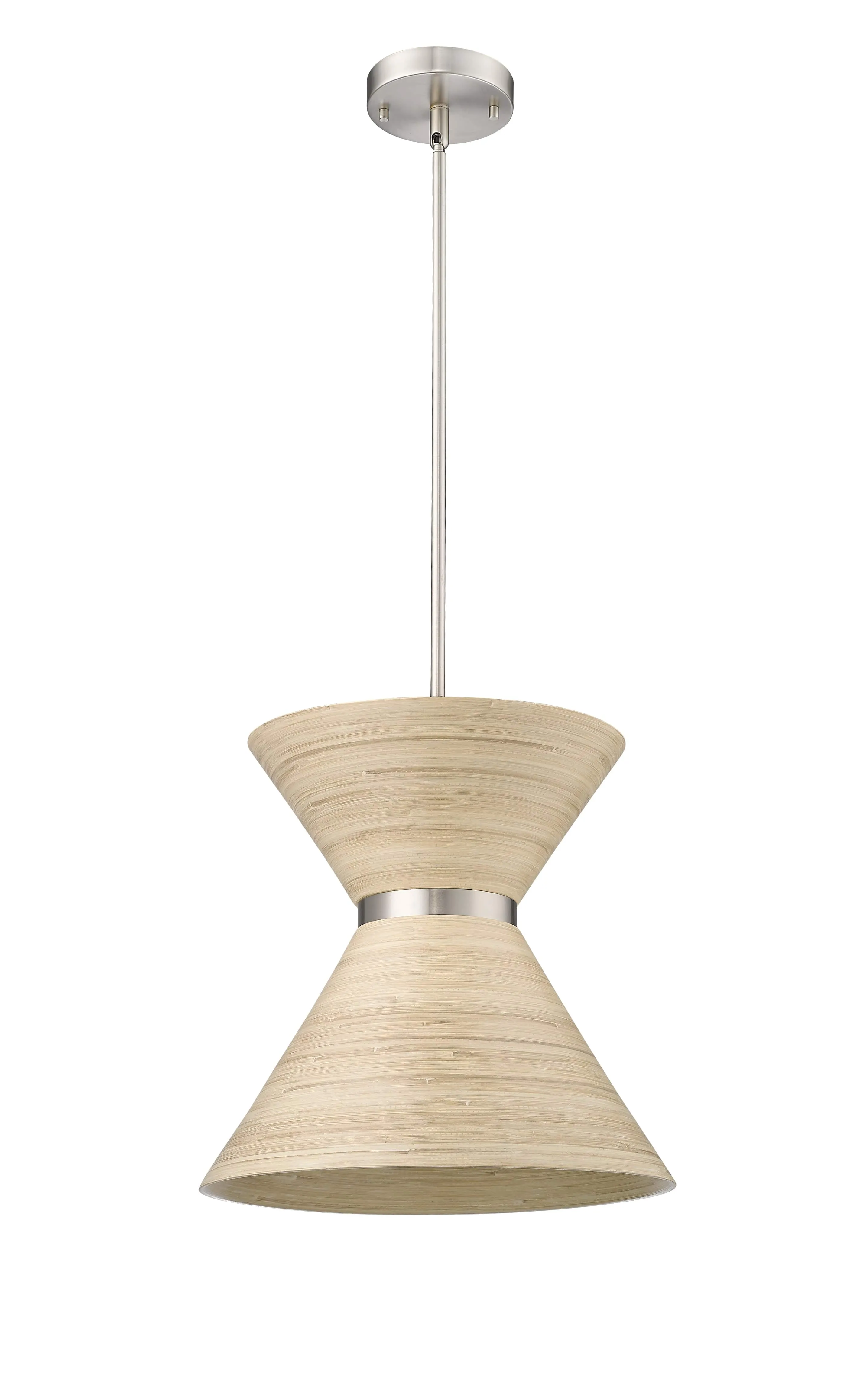 Jaycen Pendant - Brushed Nickel - Natural Bamboo Shade - 13.62in. Diameter - E26 Medium Base