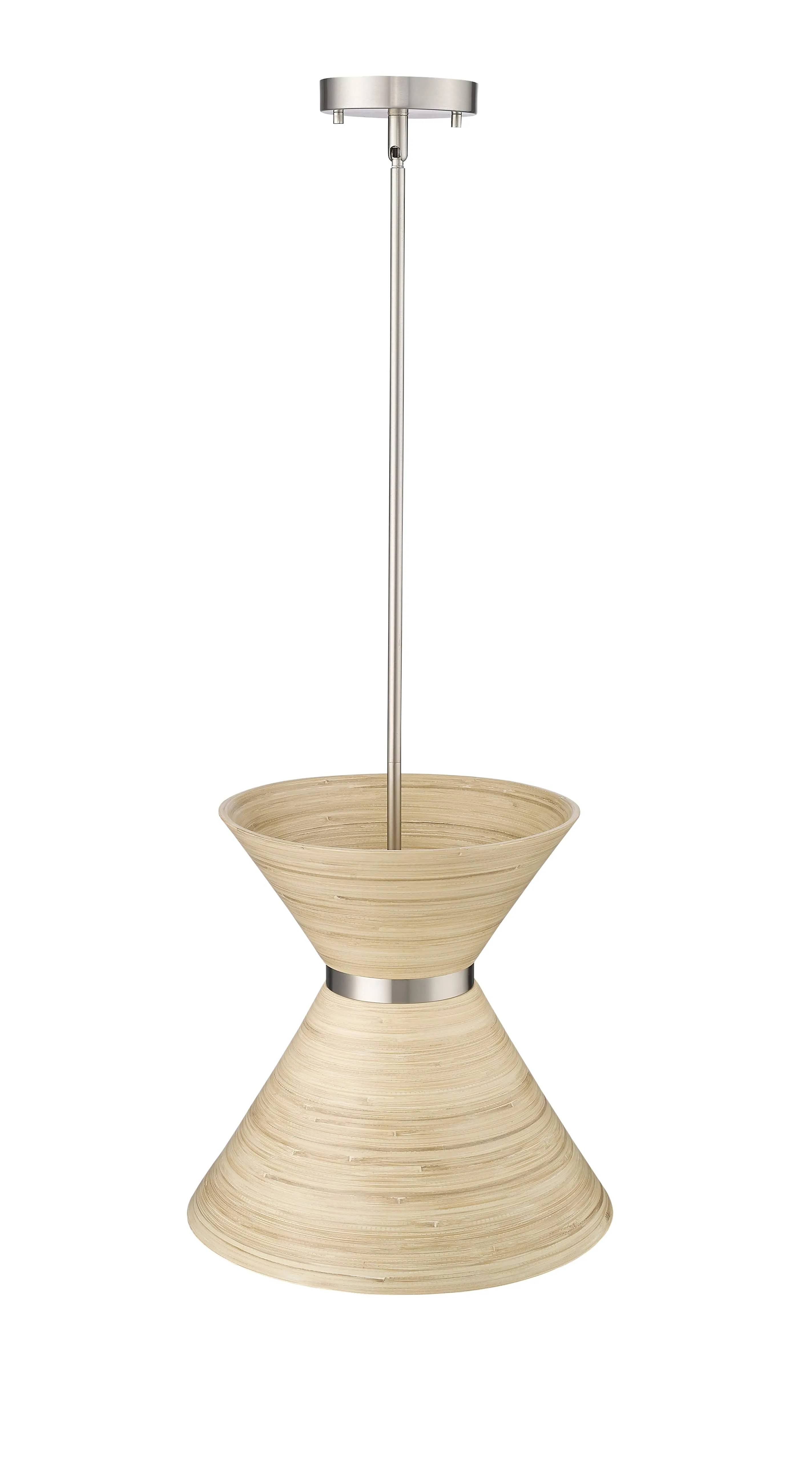 Jaycen Pendant - Brushed Nickel - Natural Bamboo Shade - 13.62in. Diameter - E26 Medium Base