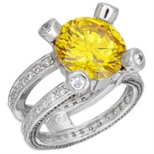 Jewellery Kingdom Ladies Citrine Ring Cz Yellow Solitaire Silver Rhodium Cubic Zirconia 6 Carat