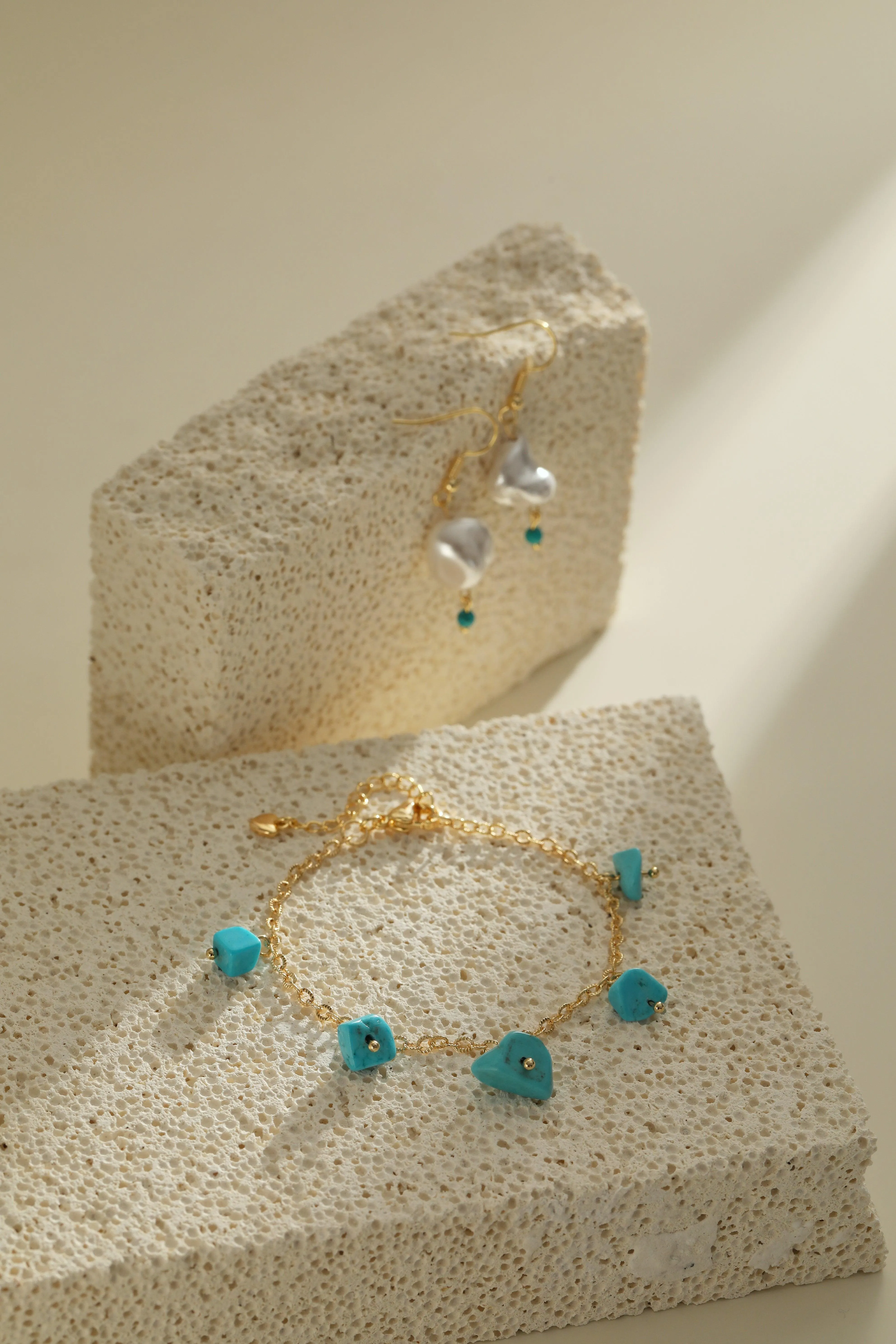 Keshi Pearl and Turquoise Drop Earrings