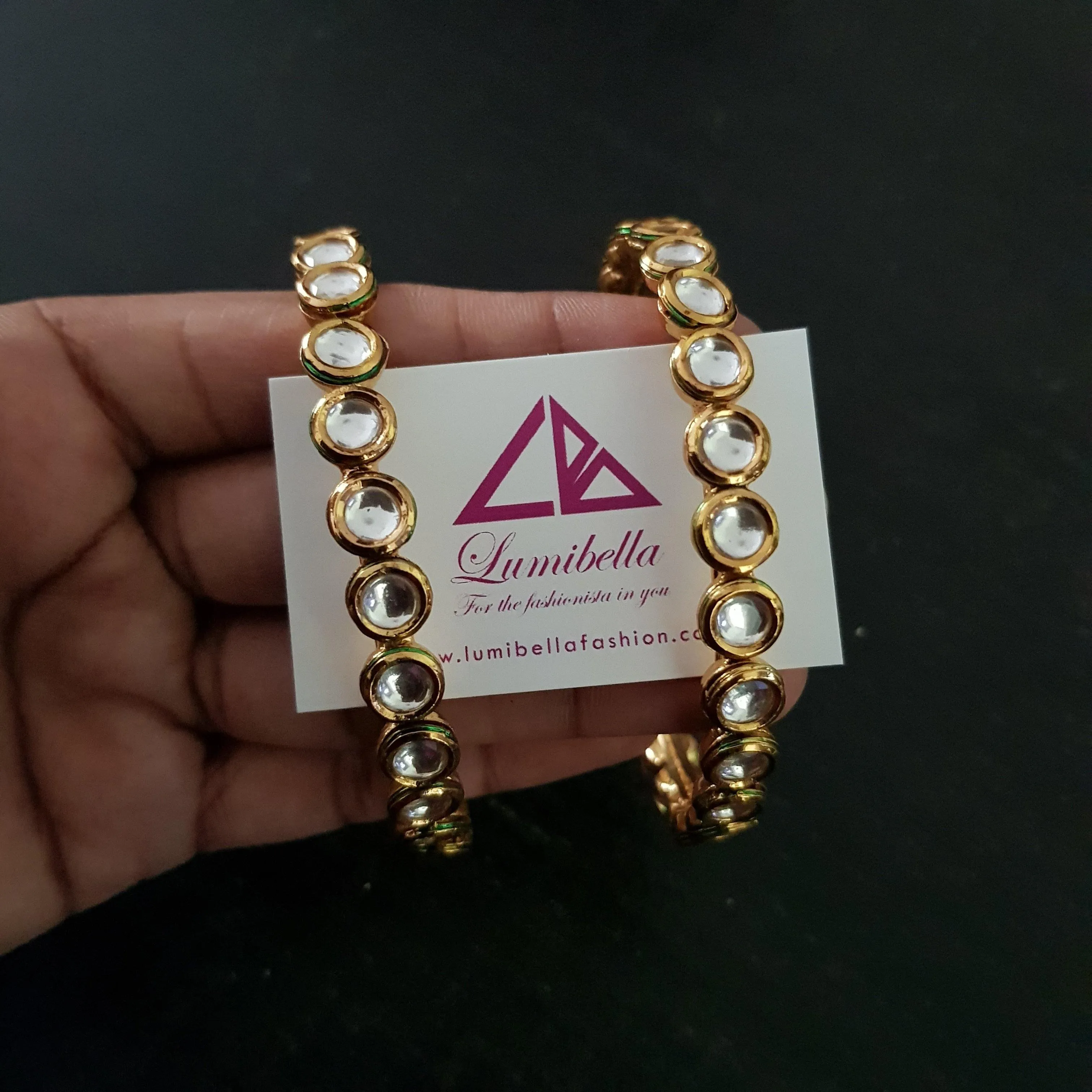 Kundan Bangles with Gold Polish