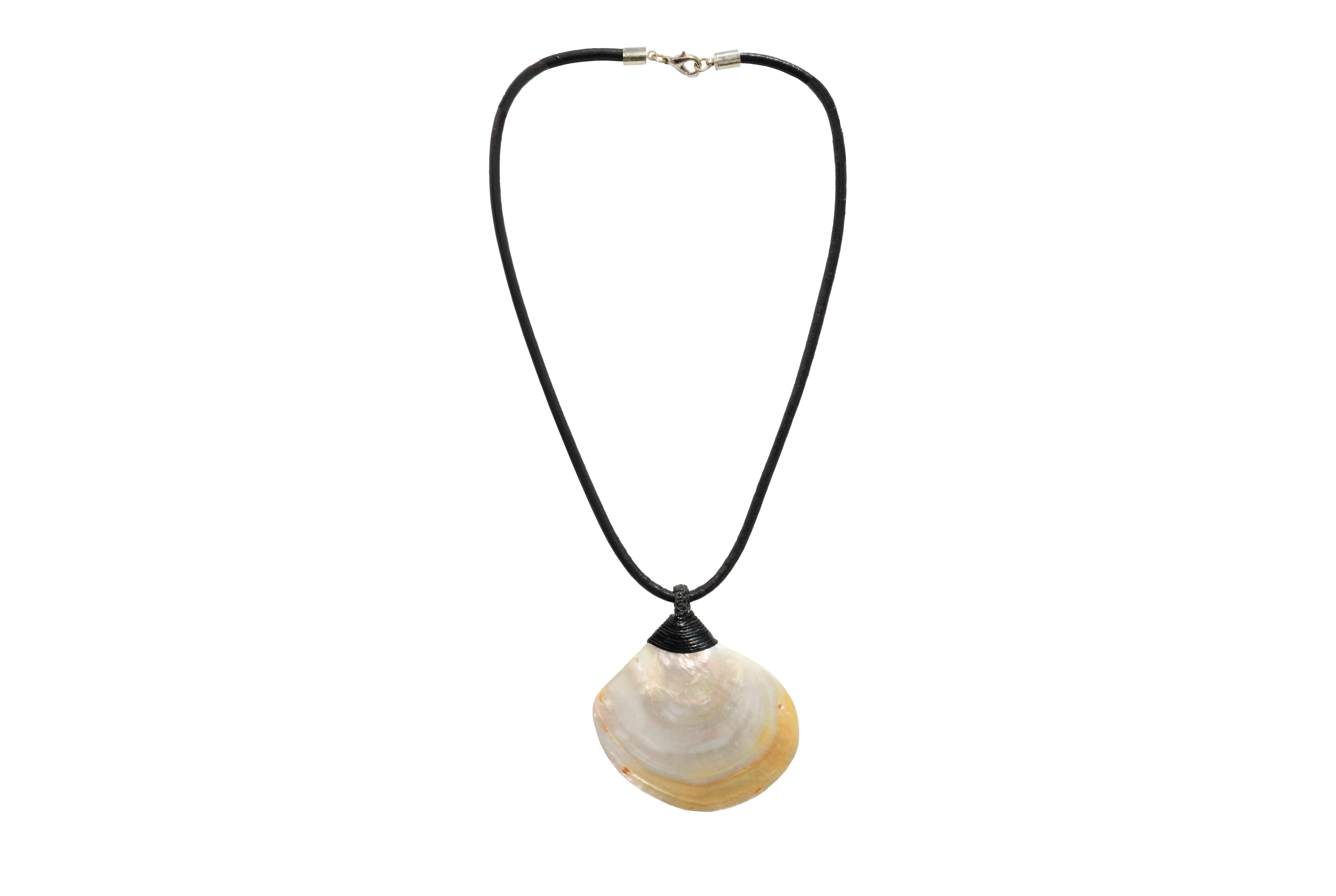 Leather Cord Necklace With Natural Shell Pendant