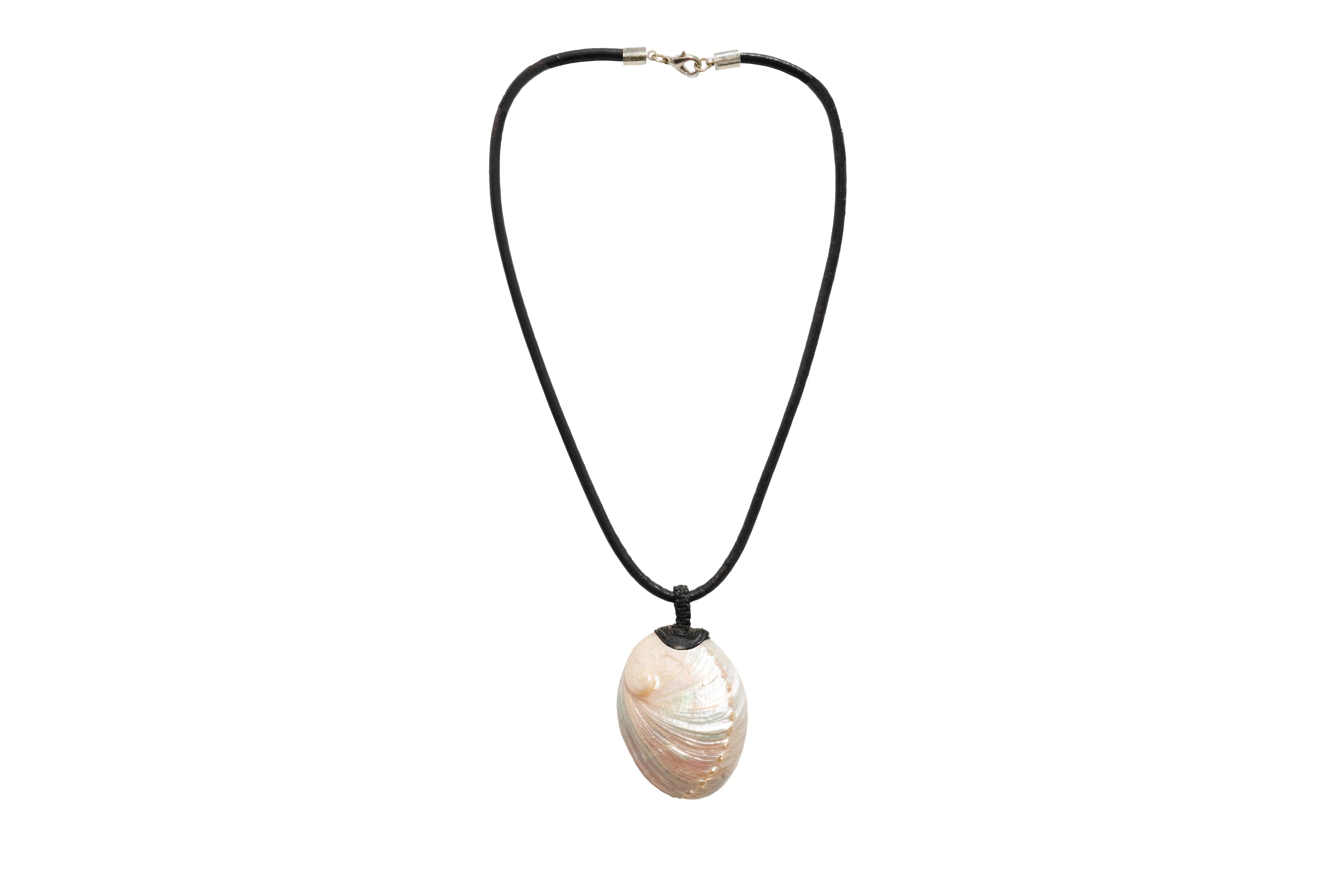 Leather Cord Necklace With Natural Shell Pendant