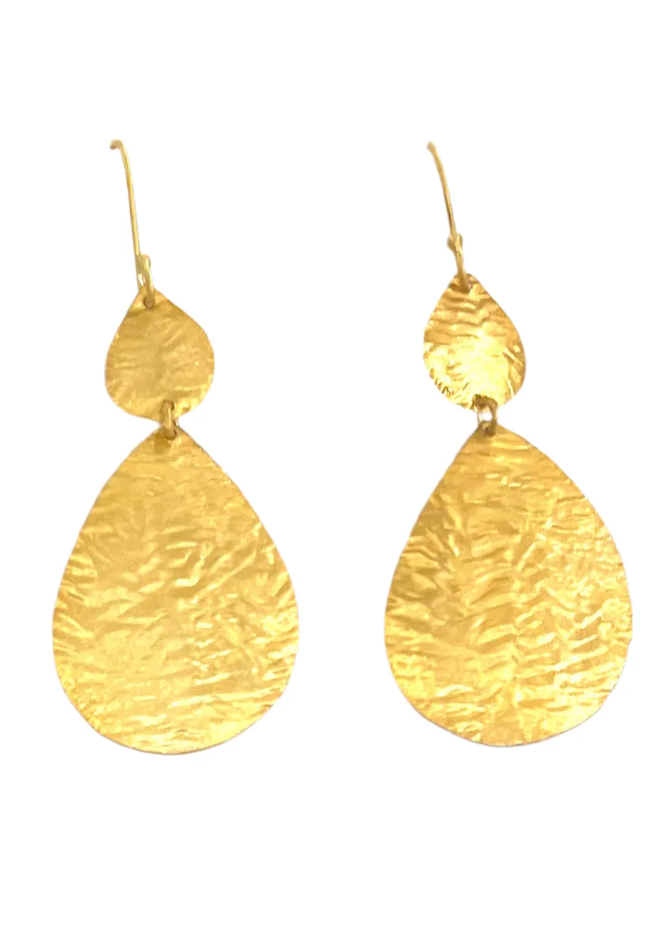 Lightweight Hammered 22k Gold Leaf Dangle Earrings 2”