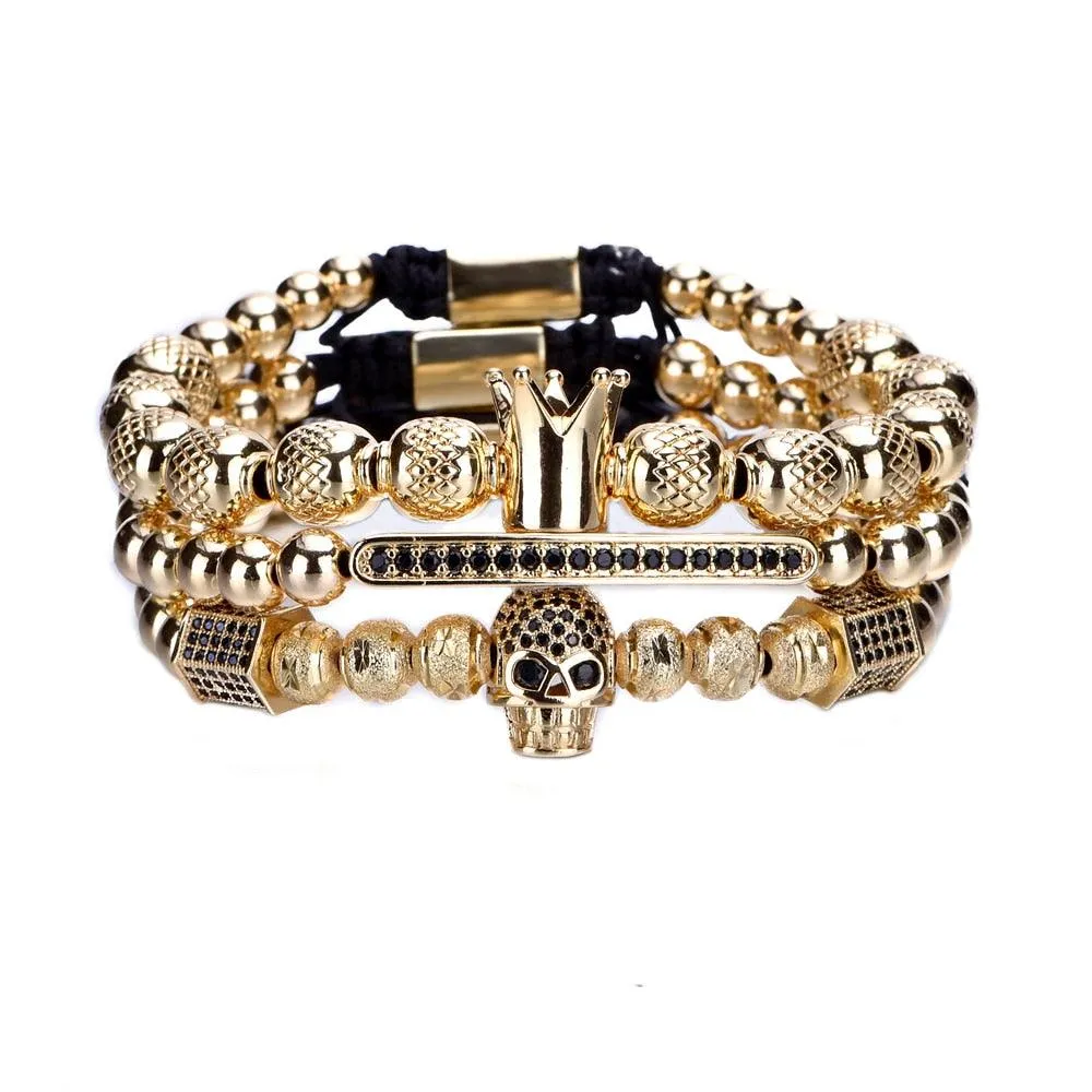 Luxury Royal Crown Skull Charm Bracelet Men Fashion 2020 Unique Design Gold Color Braided Adjustable Bangle Pulseira Bileklik